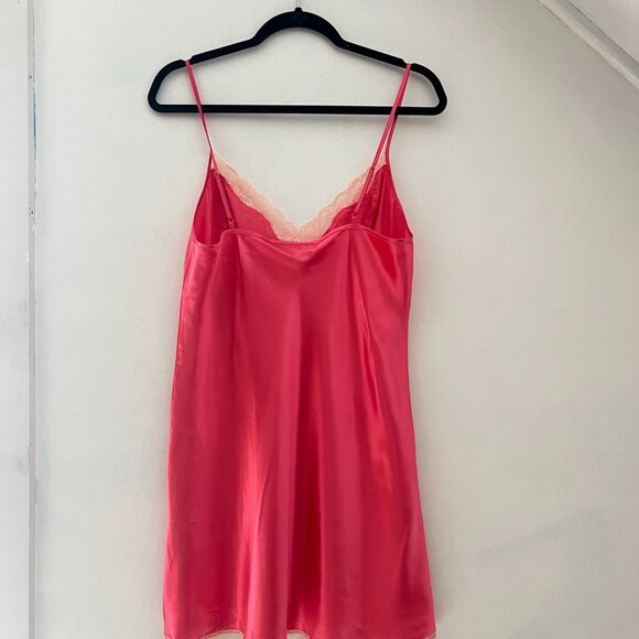 Vintage Pink Satin and Lace Slip Dress Negligee Lingerie Chemise - Picture 5 of 5